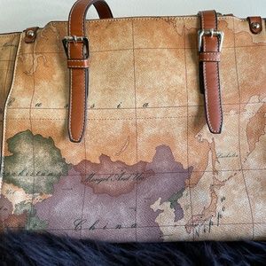 Tan World Map Purse